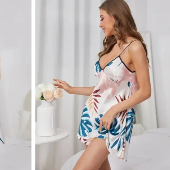 Leaf Pajama Dress V Neck Spaghetti Strap Nightdress XL NIP - Picture 4 of 5